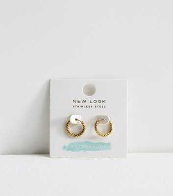 Gold Tone Waterproof Huggie Hoop Textured Earrings