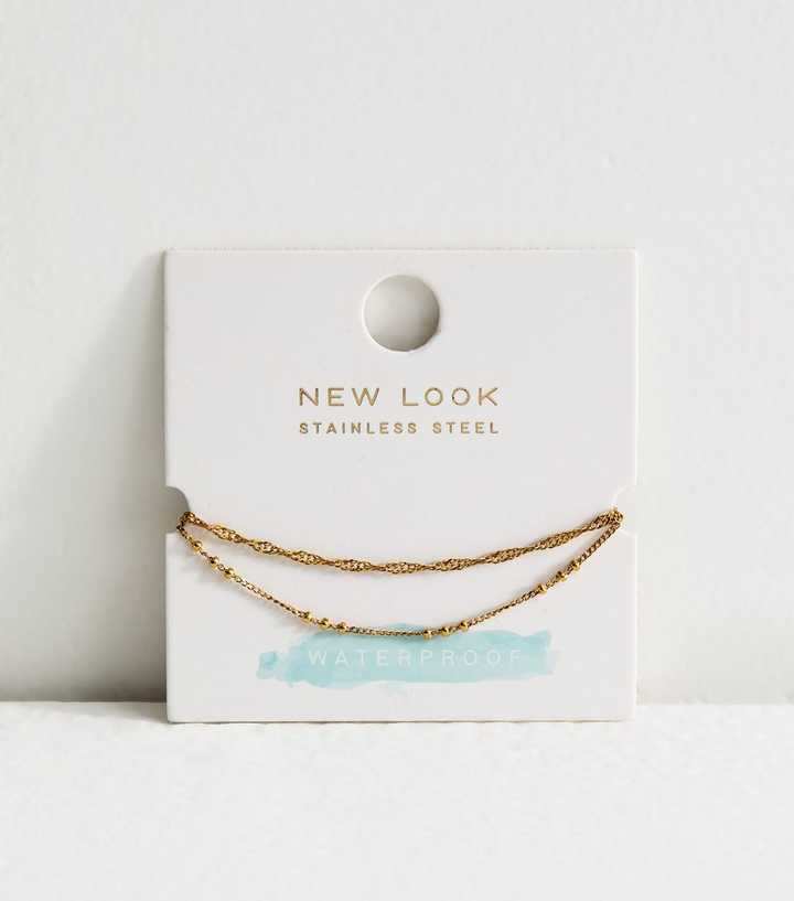Pack of 2 Gold Tone Waterproof Chain Anklets