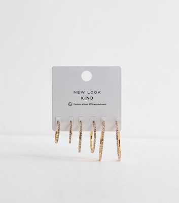 Pack of 3 Gold Tone Diamante Hoop Earrings