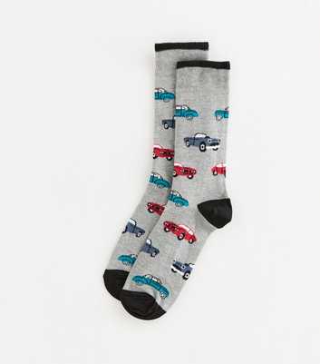 Mens Grey Car Pattern Ankle Socks