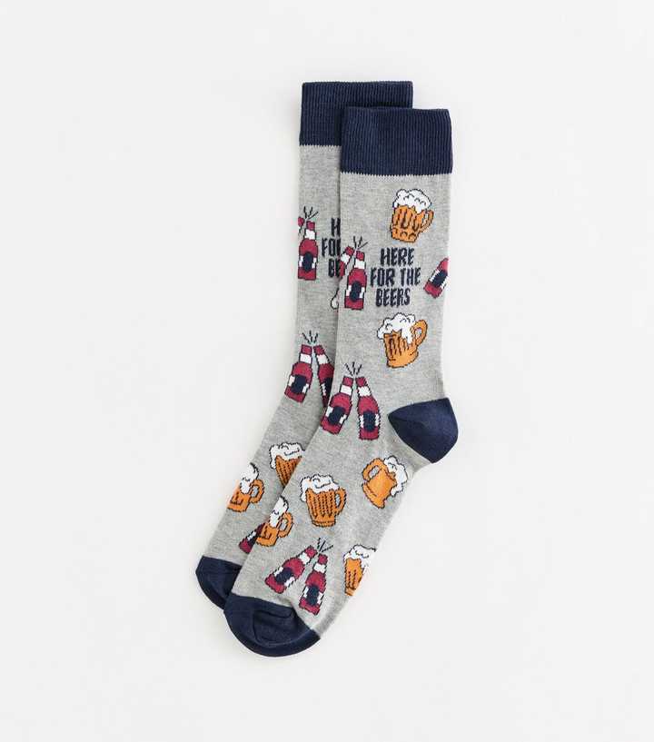 Grey Beer Illustration Socks