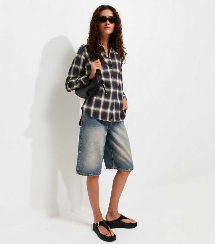 Navy Cotton Check Long Sleeve Shirt