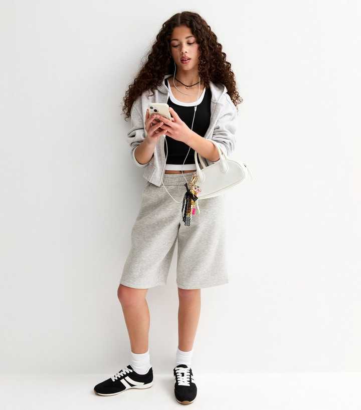 Girls Grey Jersey Longline Shorts