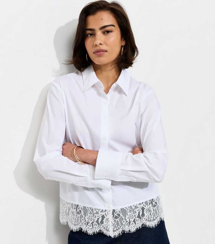 White Cotton Rich Lace Hem Shirt
