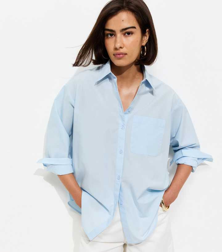 Blue Cotton Poplin Long Sleeve Shirt