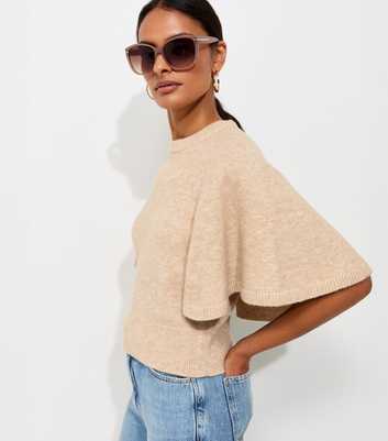 Oatmeal Knitted Cape Sleeve T-Shirt