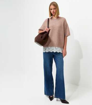 Mink Brushed Knit Lace Hem T-Shirt