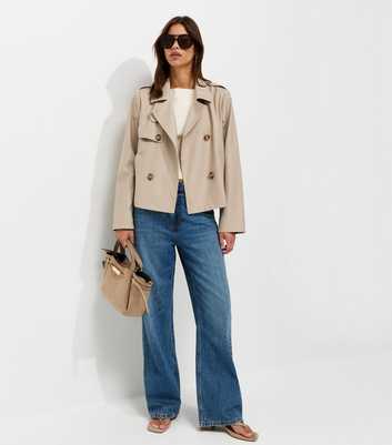 Cream Double Breasted Cropped Trench Jacket
