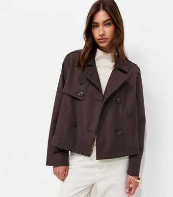 Dark Brown Double Breasted Cropped Trench Jacket