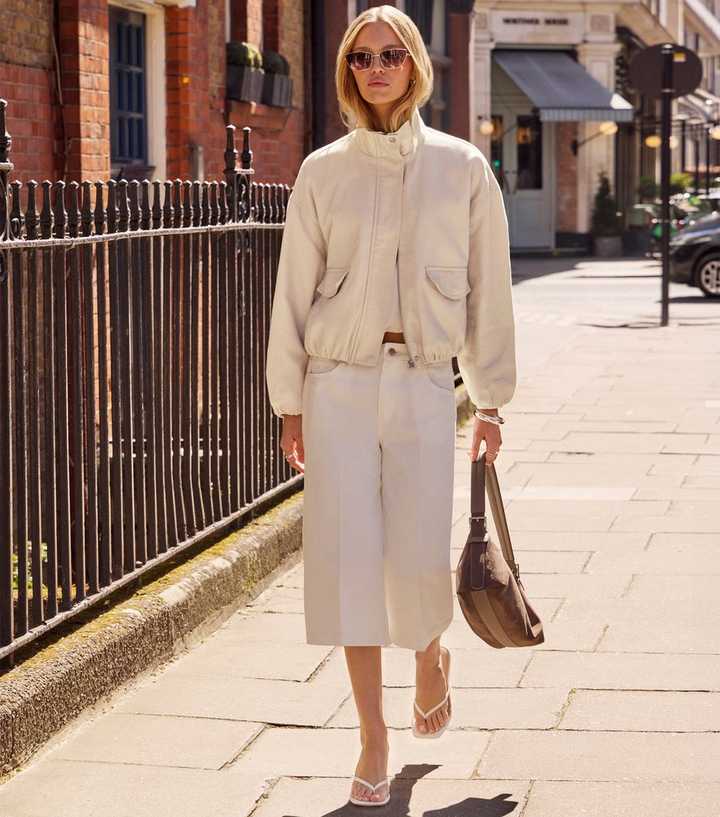Stone Cotton Funnel Neck Bubble Hem Short Jacket