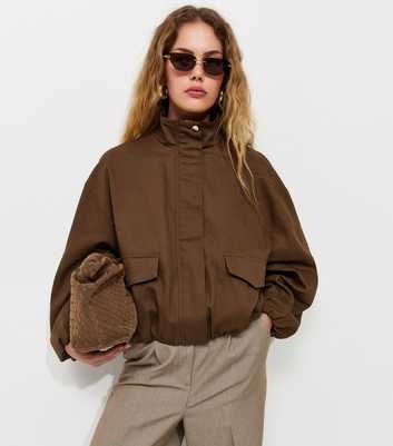 Mink Cotton High Neck Bubble Hem Short Jacket