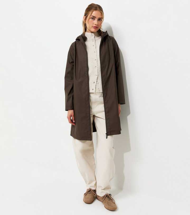 Dark Brown Zip Front Rubberised Rain Anorak