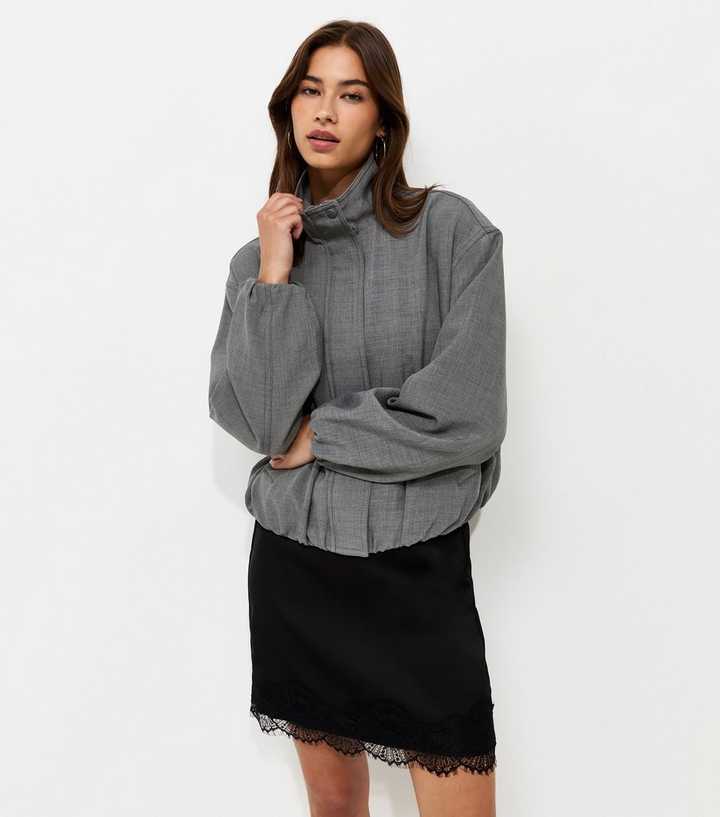 Grey High Neck Bubble Hem Jacket