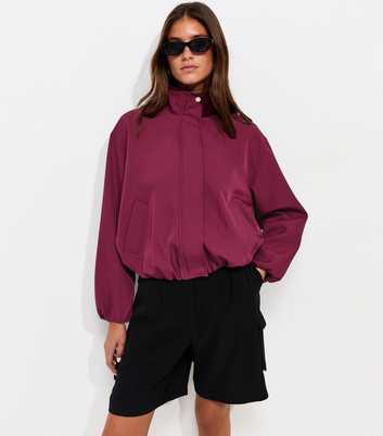 Red High Neck Bubble Hem Jacket