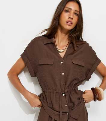 Dark Brown Utility Tie Front Shirt