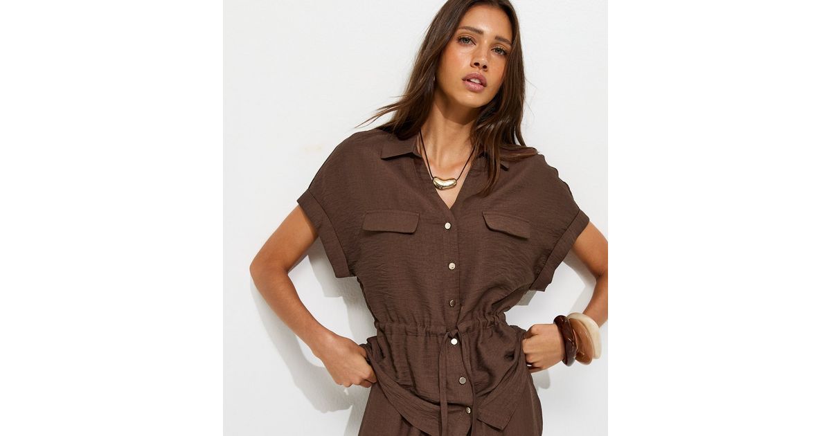 Dark Brown Utility Tie Front Shirt