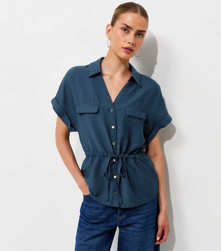 Navy Utility Tie Front Shirt