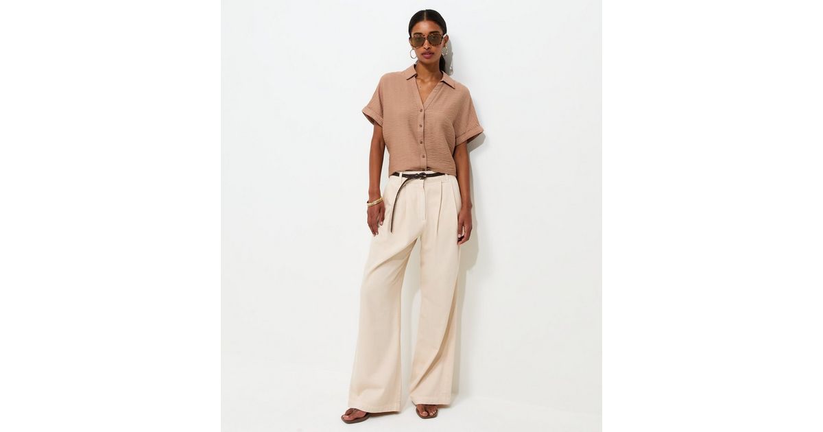 Mink Crinkle Texture V-Neck Short Sleeve Shirt