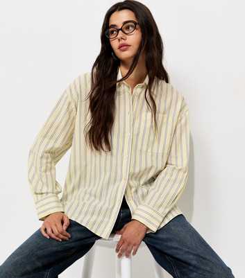 Yellow Cotton Striped Oversized Shirt