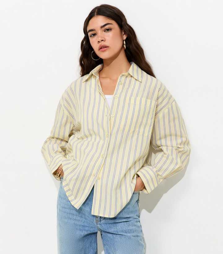 Yellow Cotton Striped Oversized Shirt