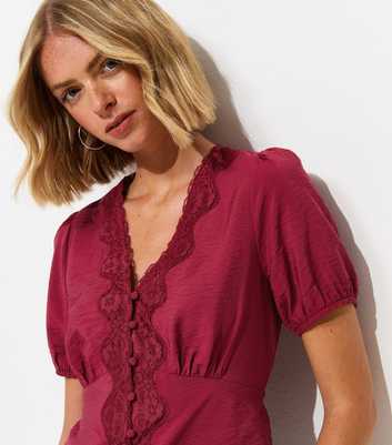 Dark Burgundy Lace Button Tea Blouse