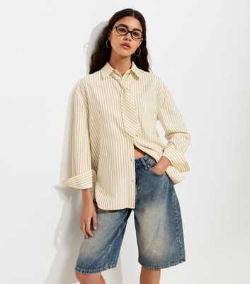 Cream Woven Tie Striped Shirt