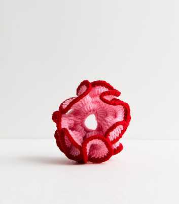 Pink Oversized Ruffled Crochet Scrunchie