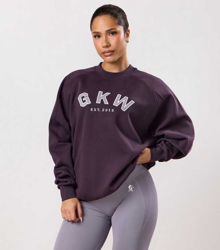 Gym King Dark Purple Appliqué Logo Oversized Sweatshirt