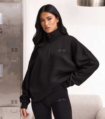Gym King Black Script Logo Quarter Zip Sweatshirt