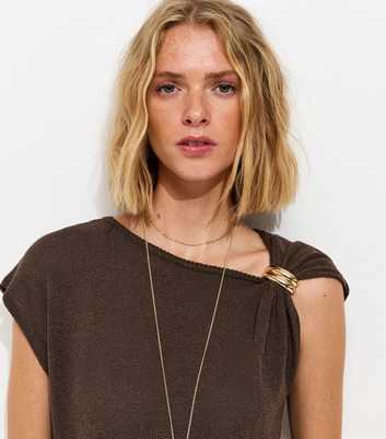 Brown Embellished Shoulder Top
