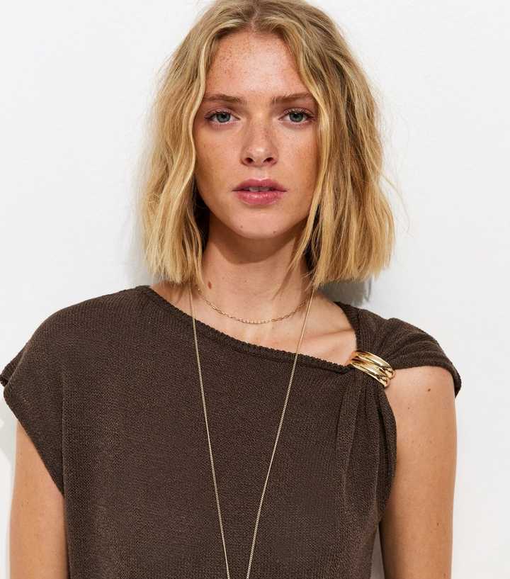Brown Embellished Shoulder Top