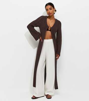 Dark Brown Pointelle Longline Cardigan