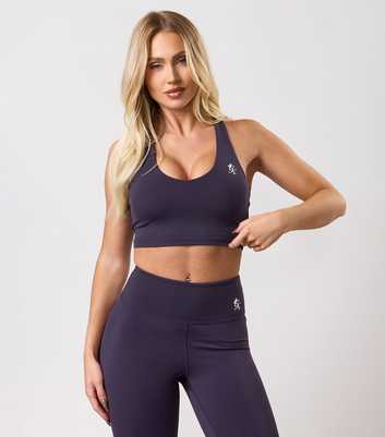 Gym King Dark Purple V-Neck Logo Sports Bra