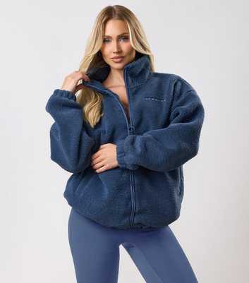 Gym King Blue Longline Borg Zip Up Top