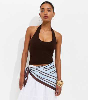 Blue Striped Satin Scarf