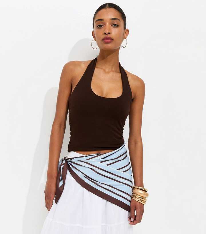 Blue Striped Satin Scarf
