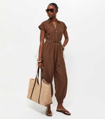 Dark Brown Balloon Leg Utility Jumpsuit