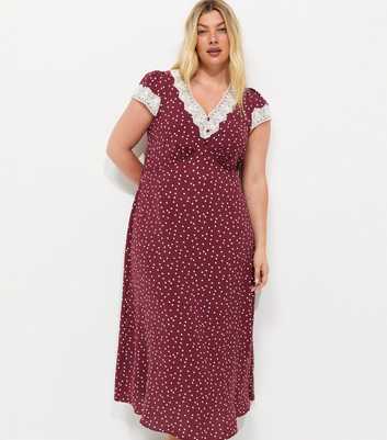 Curves Red Spot Print Lace Trim Midi Dress