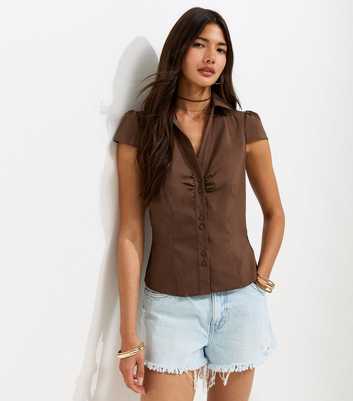 Brown Fitted Double Button Shirt