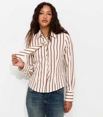 Cream and Brown Striped Shirt with Tie