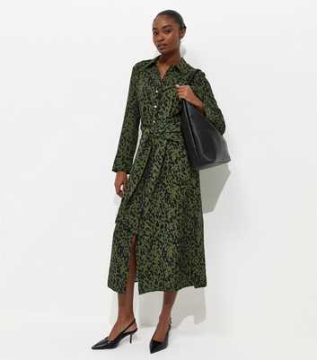 Green Abstract Print Long Sleeve Shirt Dress