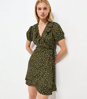 a new day green polka dot dress Wrap Mini court train