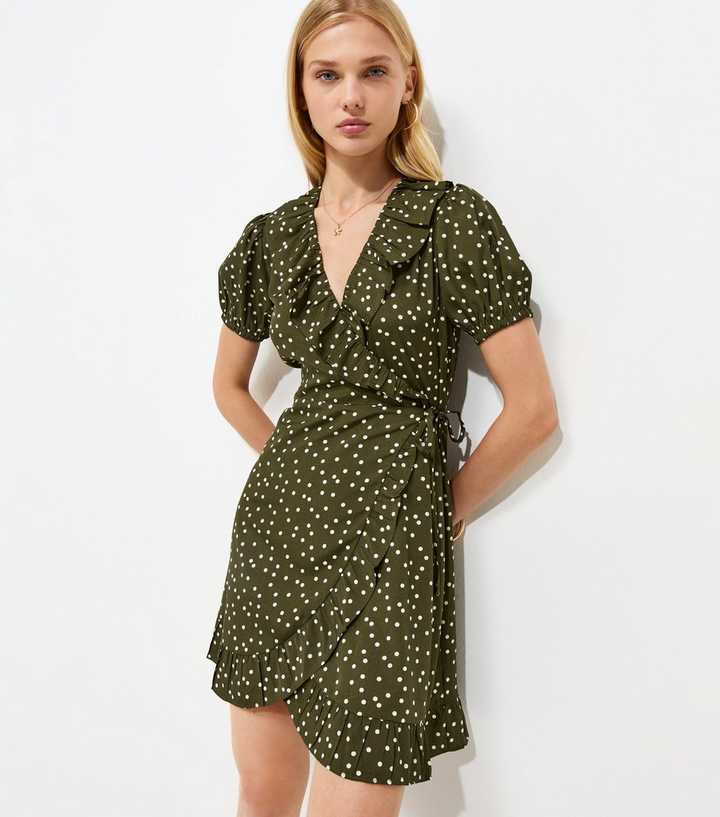 Green Polka Dot Wrap Mini Dress