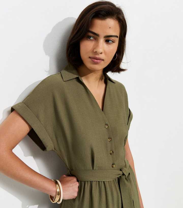 khaki shirt dress uk Womens Dresses Khaki Shirt Dress Uk Khaki Textured Belted Midi Shirt Dress  New Look
