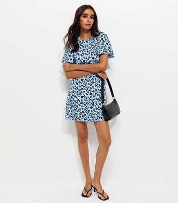 Blue Ditsy Floral Flutter Sleeve Mini Dress