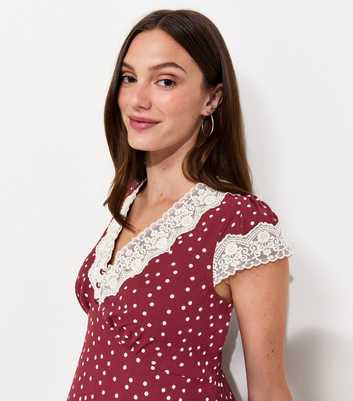 Maternity Red Spot Print Lace Trim Midi Dress