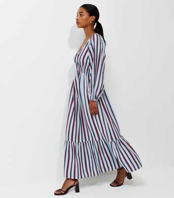 Blue Striped Long Sleeve Smock Midi Dress