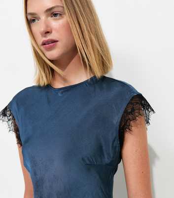 Navy Lace Trim Bias Cut Midi Dress