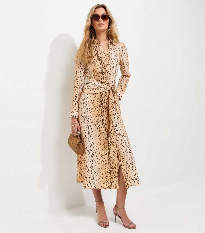 Tall Brown Animal Print Long Sleeve Midi Shirt Dress