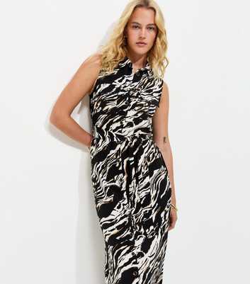 Tall Black Zebra Print Sleeveless Midi Shirt Dress
